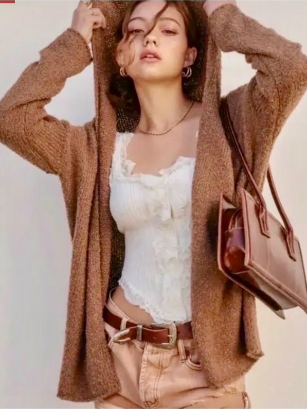 Dress Forum Open-Front Hooded Cardigan in Warm Brown